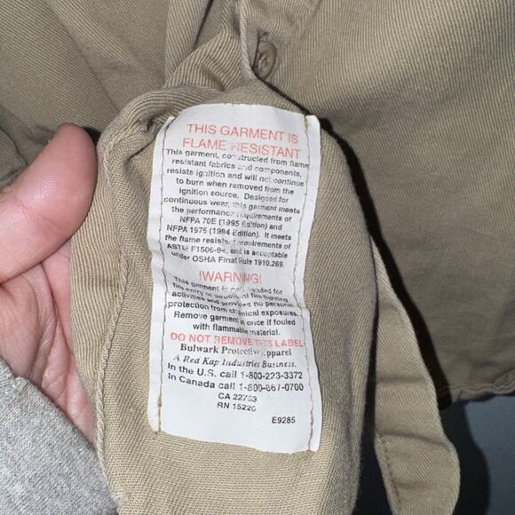 Bulwark ComforTouch Flame Resistant FR Button Up Long Sleeve Shirt Khaki Mens XL - Picture 7 of 8